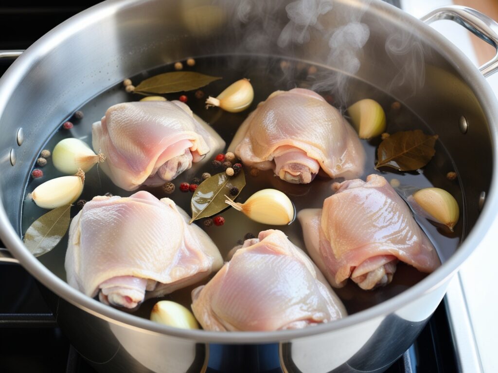 chicken thighs boiling in clear water